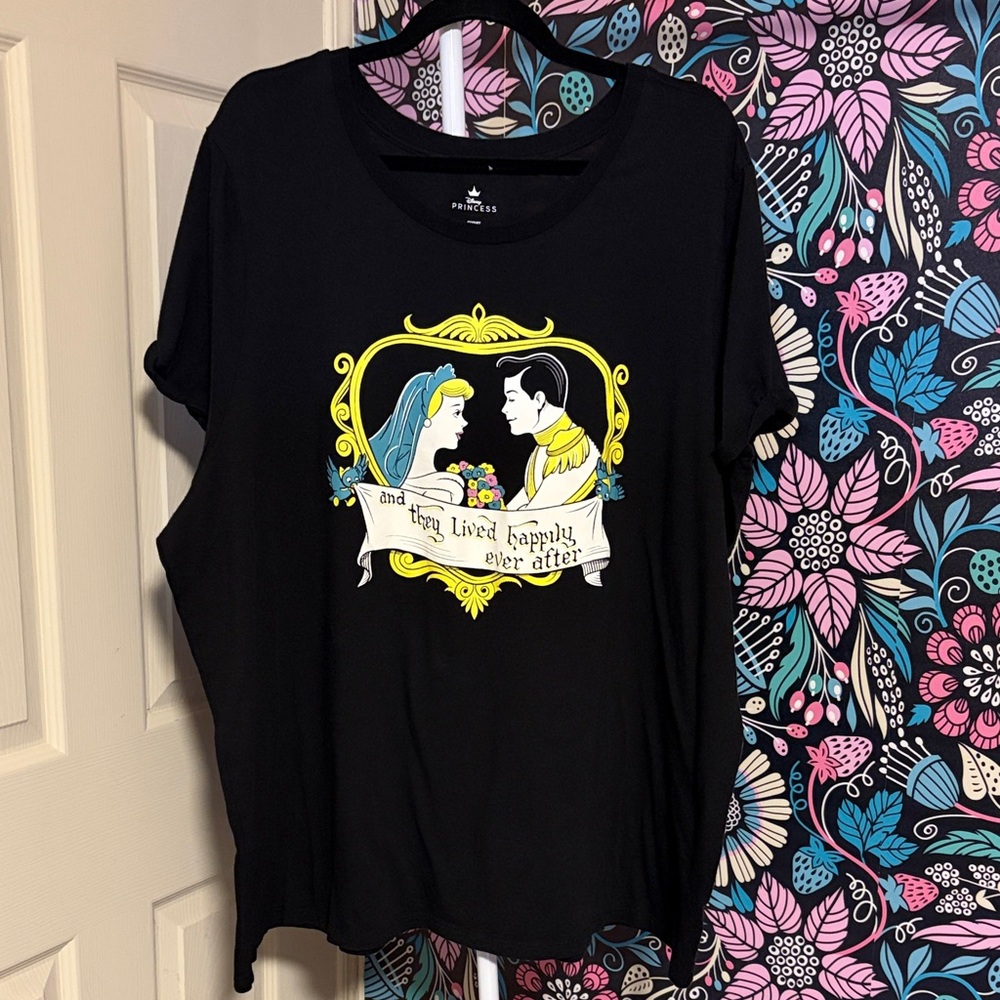 Disney Black Tee with Yellow and White Fairytale Graphic